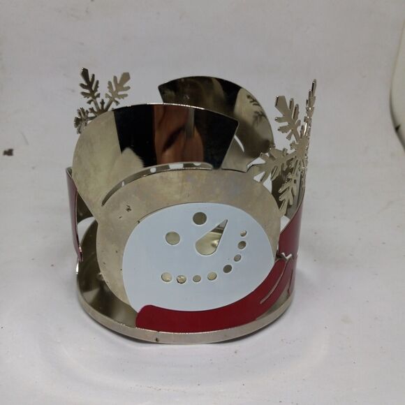 Bath & Body Works Snowman Snowflake 3 Wick Metal Candle Holder-Red-White-Silver - Picture 1 of 11